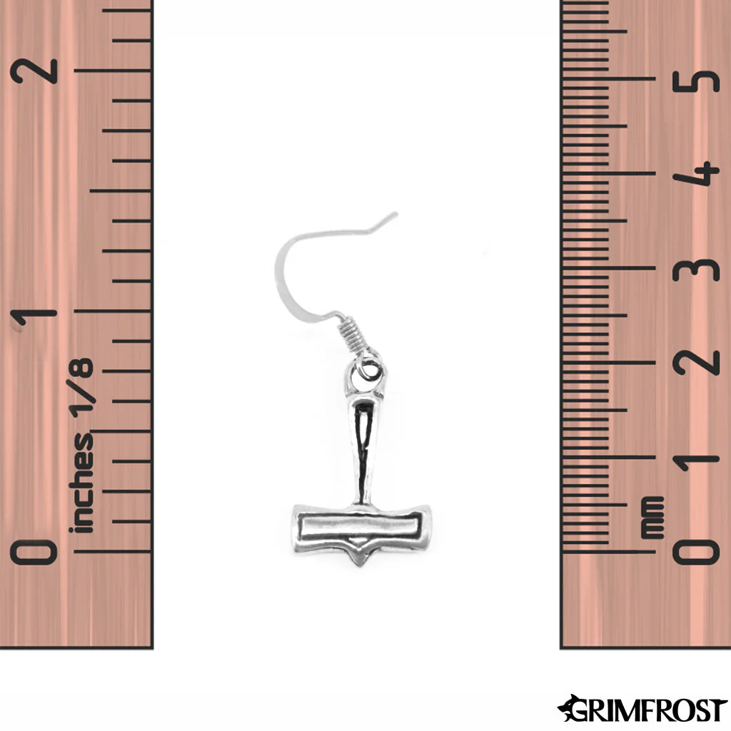 Thor's Hammer Earrings, Silver - Image 3